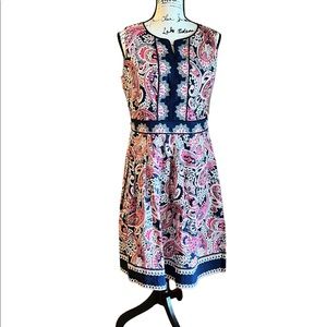 Boho Talbots perfect print sleeveless fit flare dress